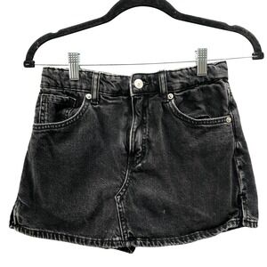 Zara Girls 13-14 Denim Mini Skort Black Wash Cotton Adjustable Waist